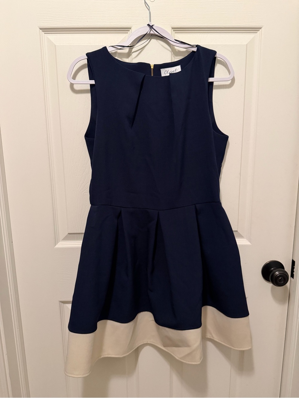 Navy & Cream Fit-and-Flare Dress